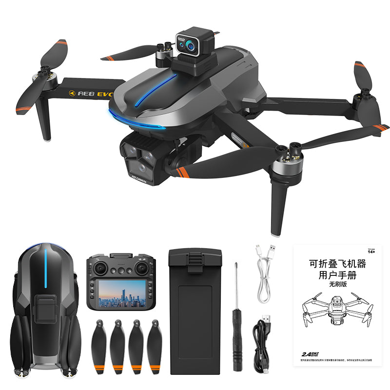 Levaplus AE8 EVO drone with batteries, charger, remote controller, and accessories