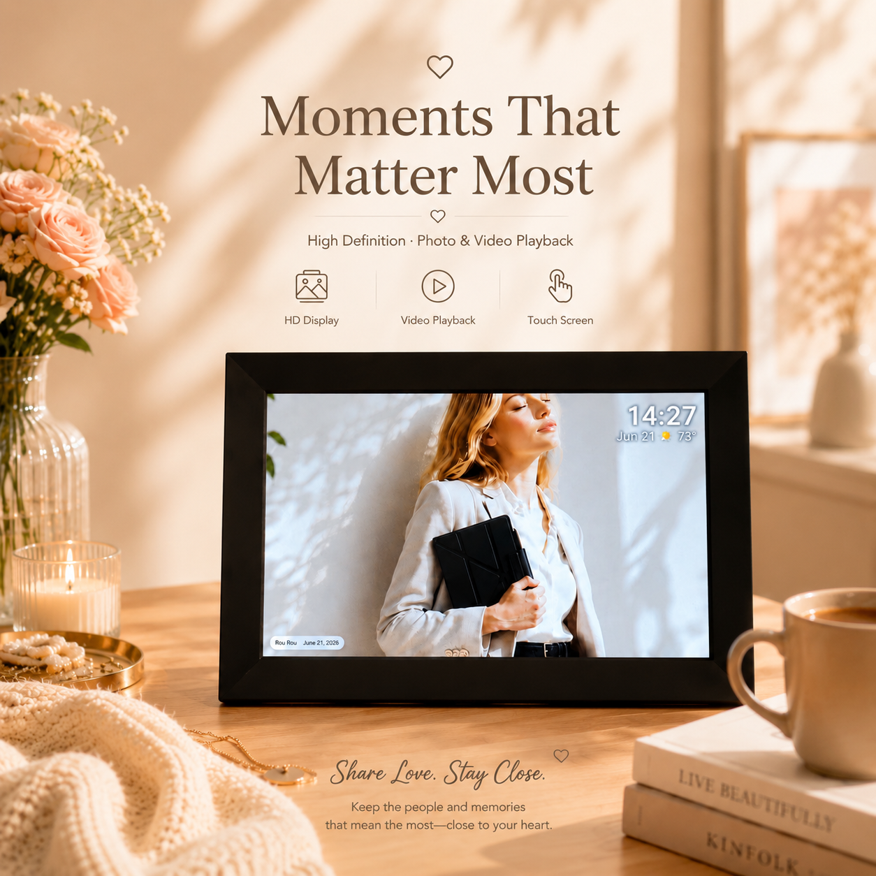 Levaplus WiFi Digital Photo Frame: IPS Panel, Touchscreen, Auto-Rotate, 32GB, Frameo App