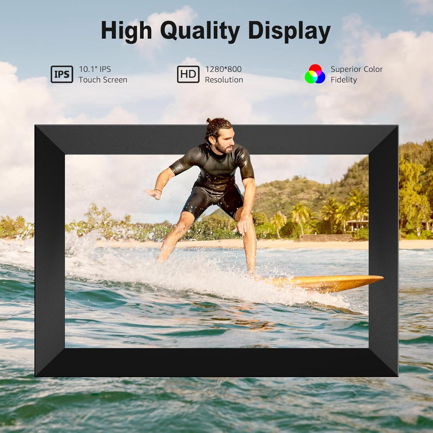 Levaplus Digital Picture Frame displaying photos and videos on an HD screen